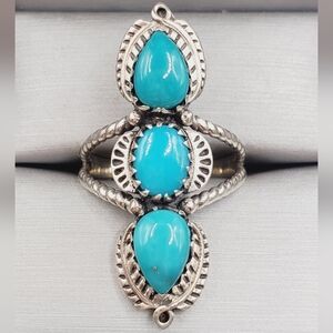 Southwestern Triple Turquoise Stone 925 Sterling Silver Ring